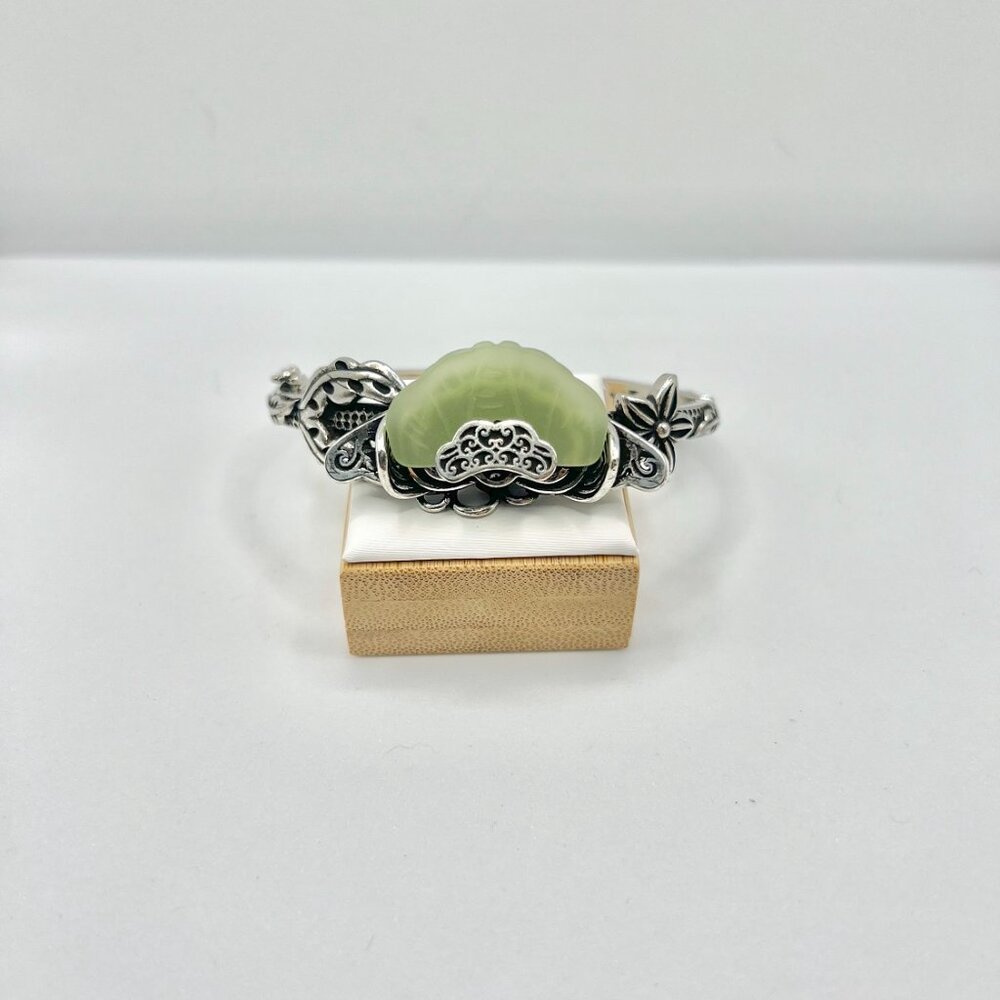 Green Jade Silver Bangle